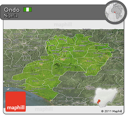 Satellite Panoramic Map of Ondo, semi-desaturated