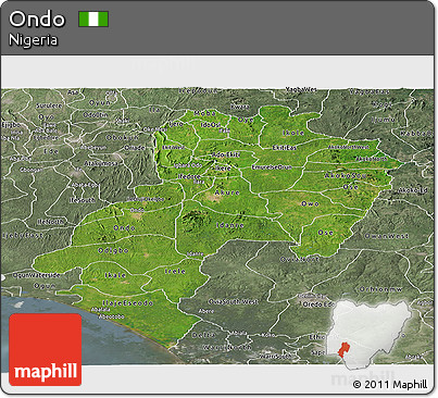 Satellite Panoramic Map of Ondo, semi-desaturated