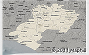 Shaded Relief Panoramic Map of Ondo, darken, semi-desaturated
