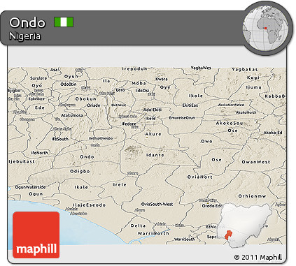 Shaded Relief Panoramic Map of Ondo
