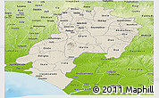 Shaded Relief Panoramic Map of Ondo, physical outside
