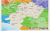 Shaded Relief Panoramic Map of Ondo, political shades outside