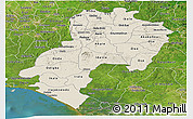 Shaded Relief Panoramic Map of Ondo, satellite outside