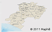Shaded Relief Panoramic Map of Ondo, single color outside