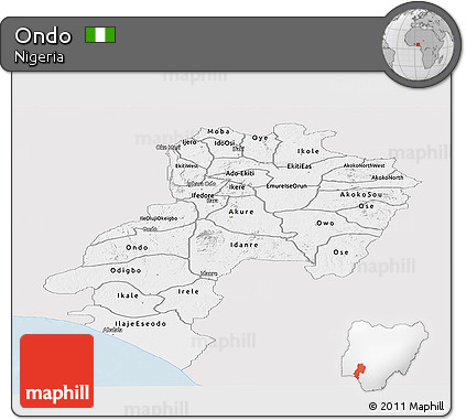 Silver Style Panoramic Map of Ondo, single color outside