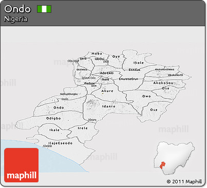 Silver Style Panoramic Map of Ondo, single color outside