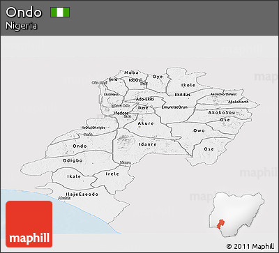 Silver Style Panoramic Map of Ondo, single color outside