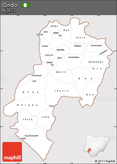Classic Style Simple Map of Ondo, cropped outside