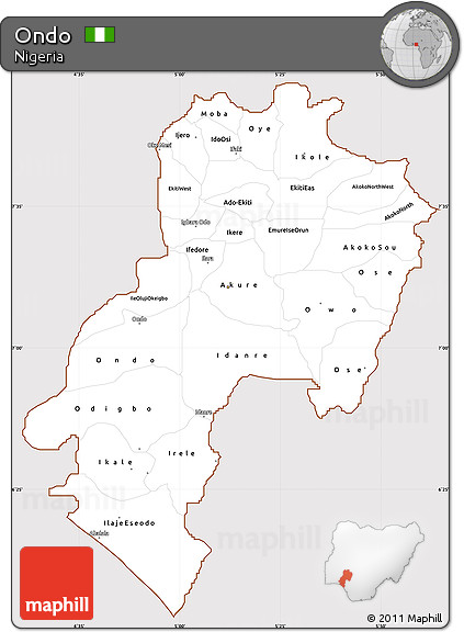 Classic Style Simple Map of Ondo, cropped outside