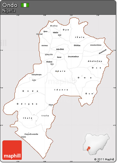 Classic Style Simple Map of Ondo, cropped outside