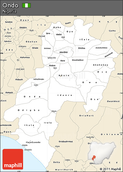 Classic Style Simple Map of Ondo