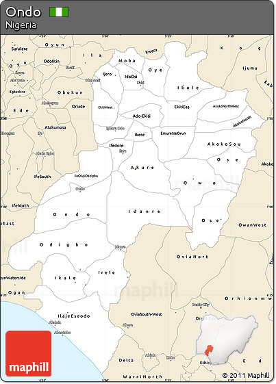 Classic Style Simple Map of Ondo