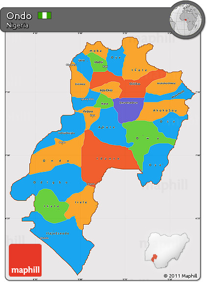 Political Simple Map of Ondo, cropped outside