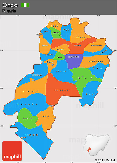 Political Simple Map of Ondo, cropped outside