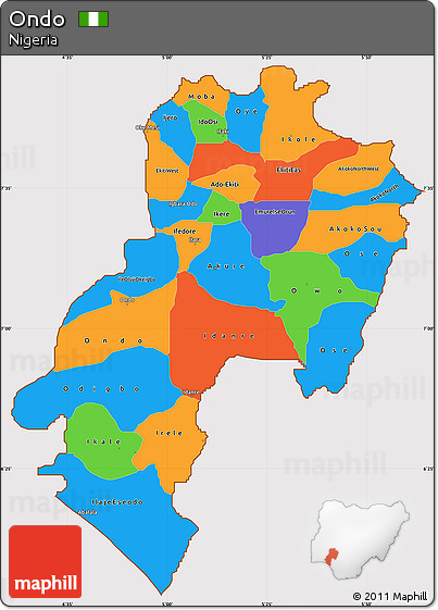Political Simple Map of Ondo, cropped outside