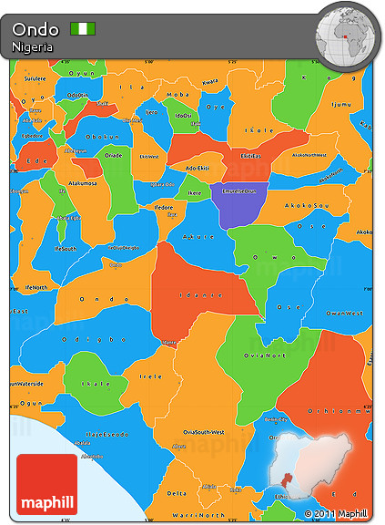 Political Simple Map of Ondo