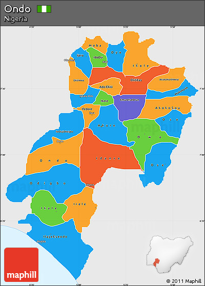 Political Simple Map of Ondo, single color outside