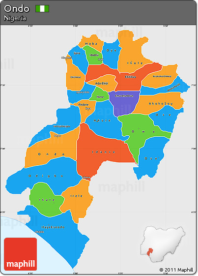 Political Simple Map of Ondo, single color outside