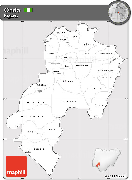 Silver Style Simple Map of Ondo, cropped outside