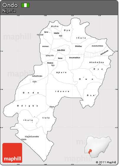 Silver Style Simple Map of Ondo, cropped outside