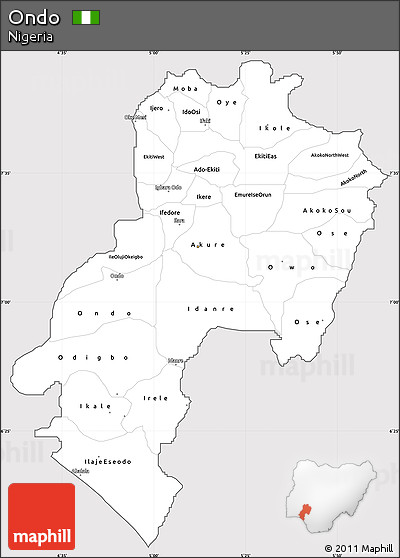 Silver Style Simple Map of Ondo, cropped outside