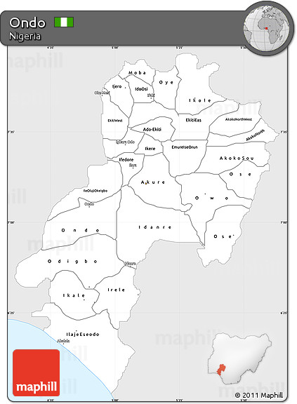 Silver Style Simple Map of Ondo, single color outside