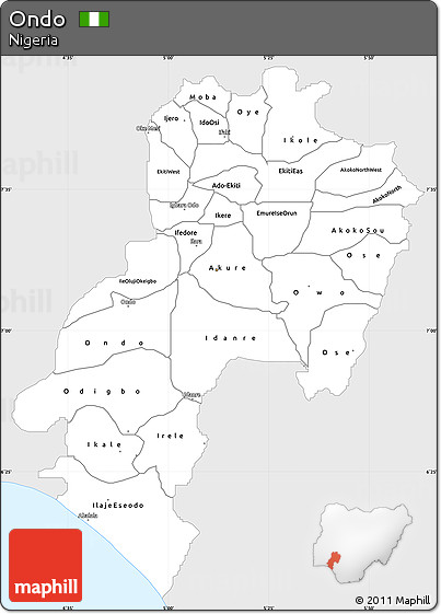 Silver Style Simple Map of Ondo, single color outside