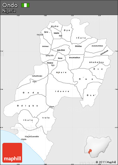 Silver Style Simple Map of Ondo, single color outside