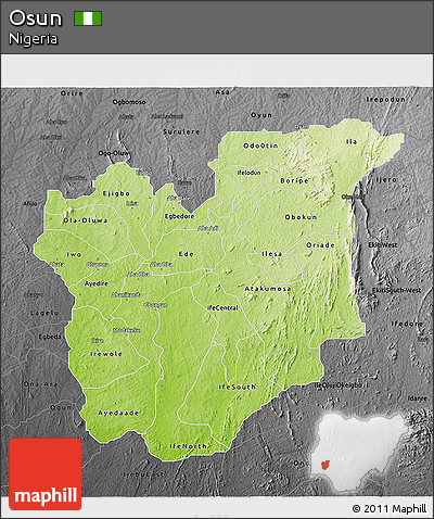 Physical 3D Map of Osun, darken, desaturated