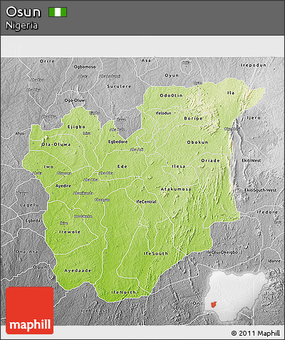 Physical 3D Map of Osun, desaturated