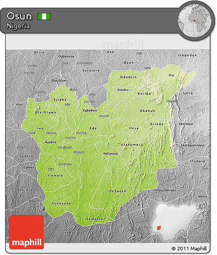 Physical 3D Map of Osun, desaturated