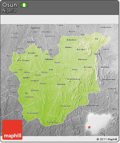 Physical 3D Map of Osun, desaturated