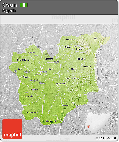 Physical 3D Map of Osun, lighten, desaturated