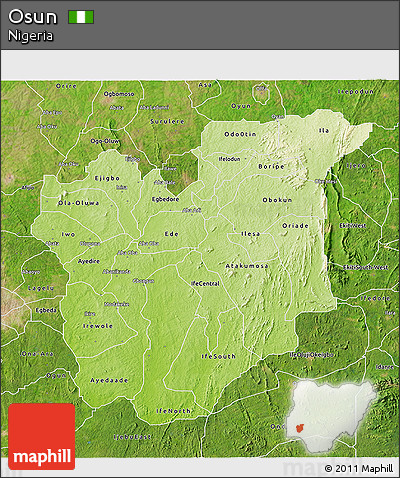 Physical 3D Map of Osun, satellite outside