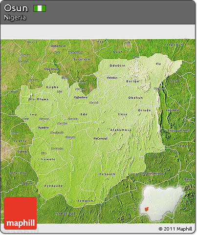 Physical 3D Map of Osun, satellite outside