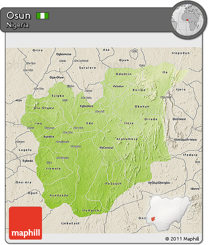 Physical 3D Map of Osun, shaded relief outside