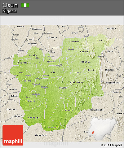 Physical 3D Map of Osun, shaded relief outside