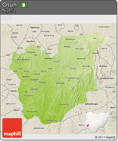 Physical 3D Map of Osun, shaded relief outside