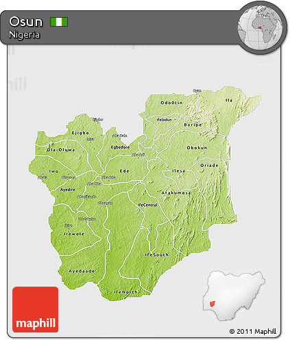 Physical 3D Map of Osun, single color outside
