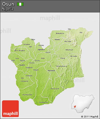 Physical 3D Map of Osun, single color outside
