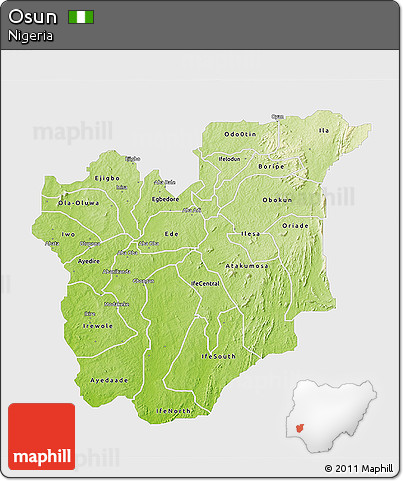 Physical 3D Map of Osun, single color outside