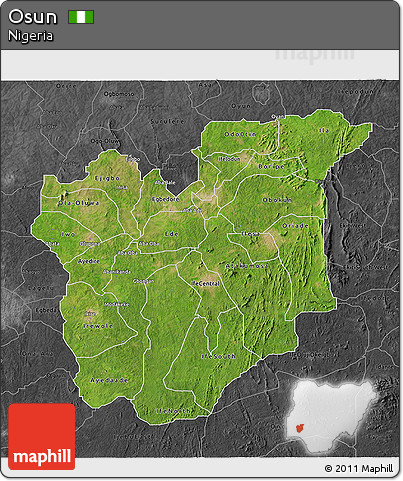 Satellite 3D Map of Osun, darken, desaturated