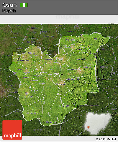 Satellite 3D Map of Osun, darken