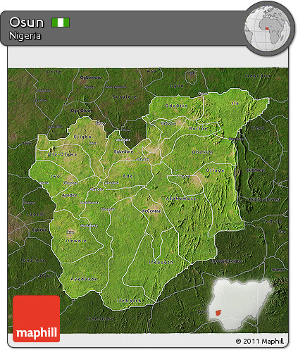 Satellite 3D Map of Osun, darken