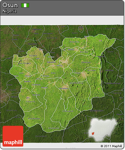 Satellite 3D Map of Osun, darken