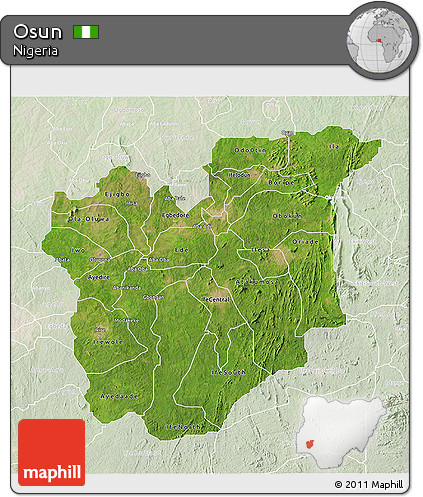 Satellite 3D Map of Osun, lighten