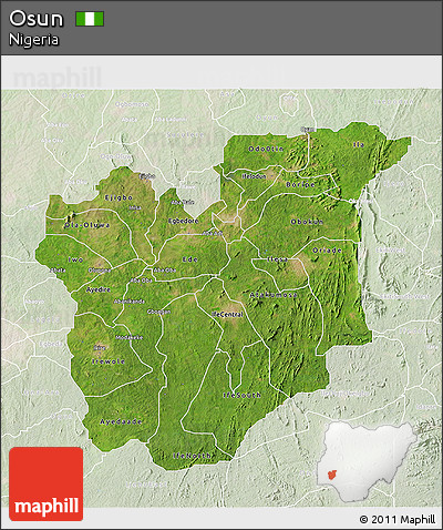 Satellite 3D Map of Osun, lighten