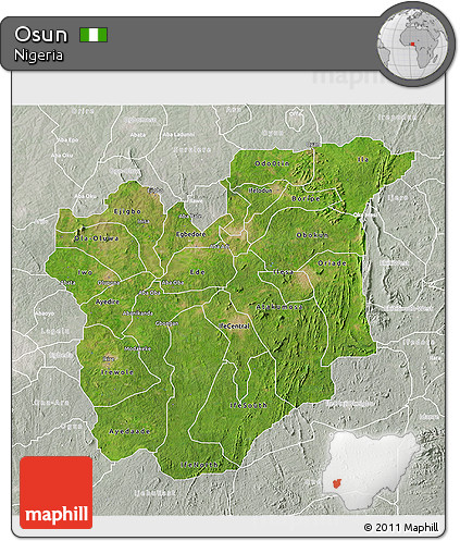 Satellite 3D Map of Osun, lighten, semi-desaturated