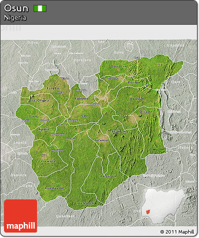 Satellite 3D Map of Osun, lighten, semi-desaturated