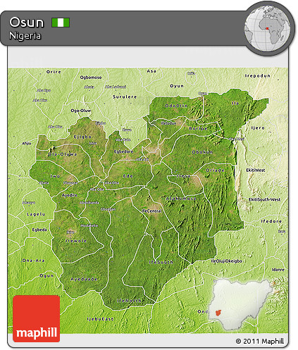 Satellite 3D Map of Osun, physical outside